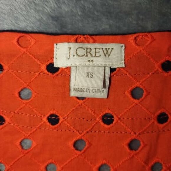 J.Crew Women's XS Eyelet Tunic Top Bright Orange Navy Trim sunny season staple - Picture 2 of 10